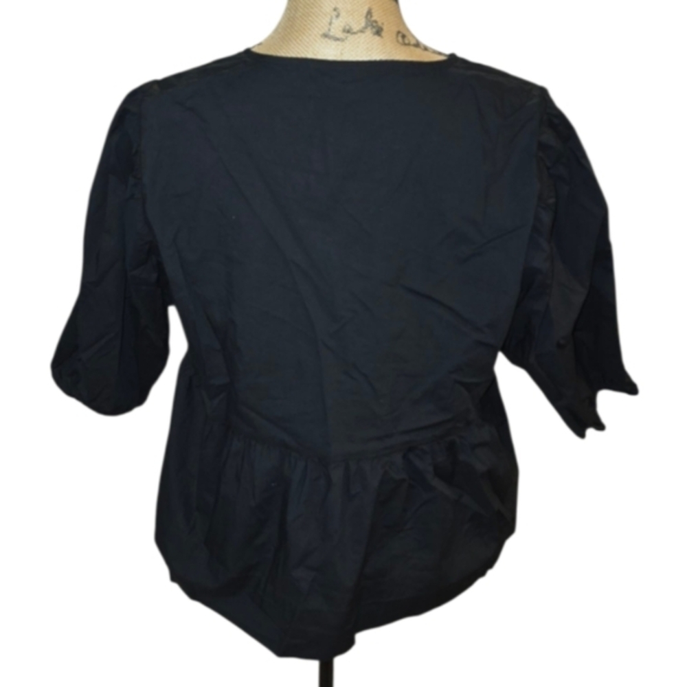 Velvet Heart Black‎ Bow Ties Peplum Puff Sleeve Women's Top Size Medium New - Picture 5 of 7
